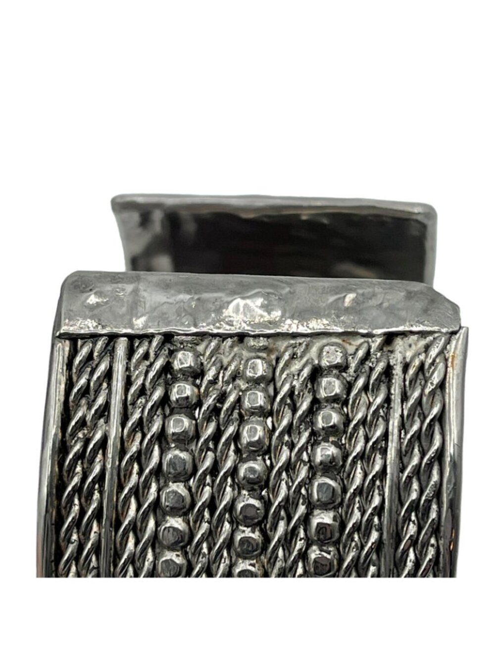 Cuff Bracelet Wide Silver Tone 7.25" Handmade Artisan Heavy Vintage 1970s BOHO - Picture 4 of 10